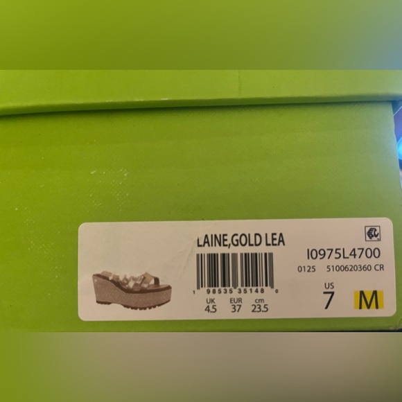 Sam Edelman Laine Gold Platform Wedge Sandal – Leather Logo Straps size 7 - Picture 6 of 8